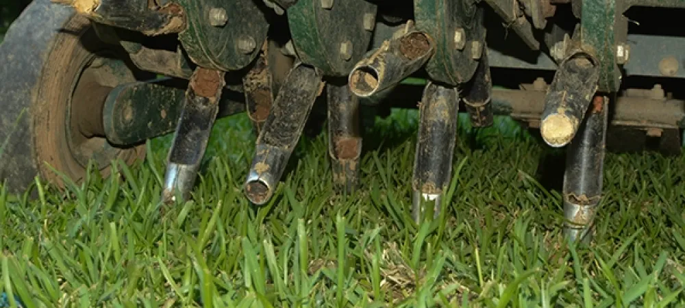 an lawn aerator in action